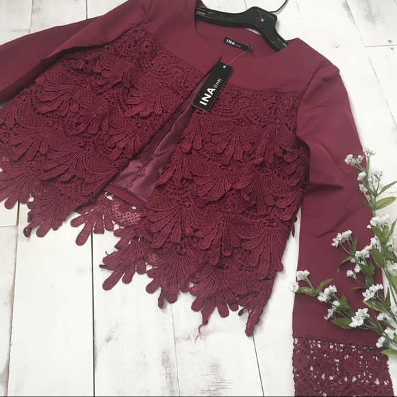 Burgundy Plum Crochet Blazer - Picture 2 of 6